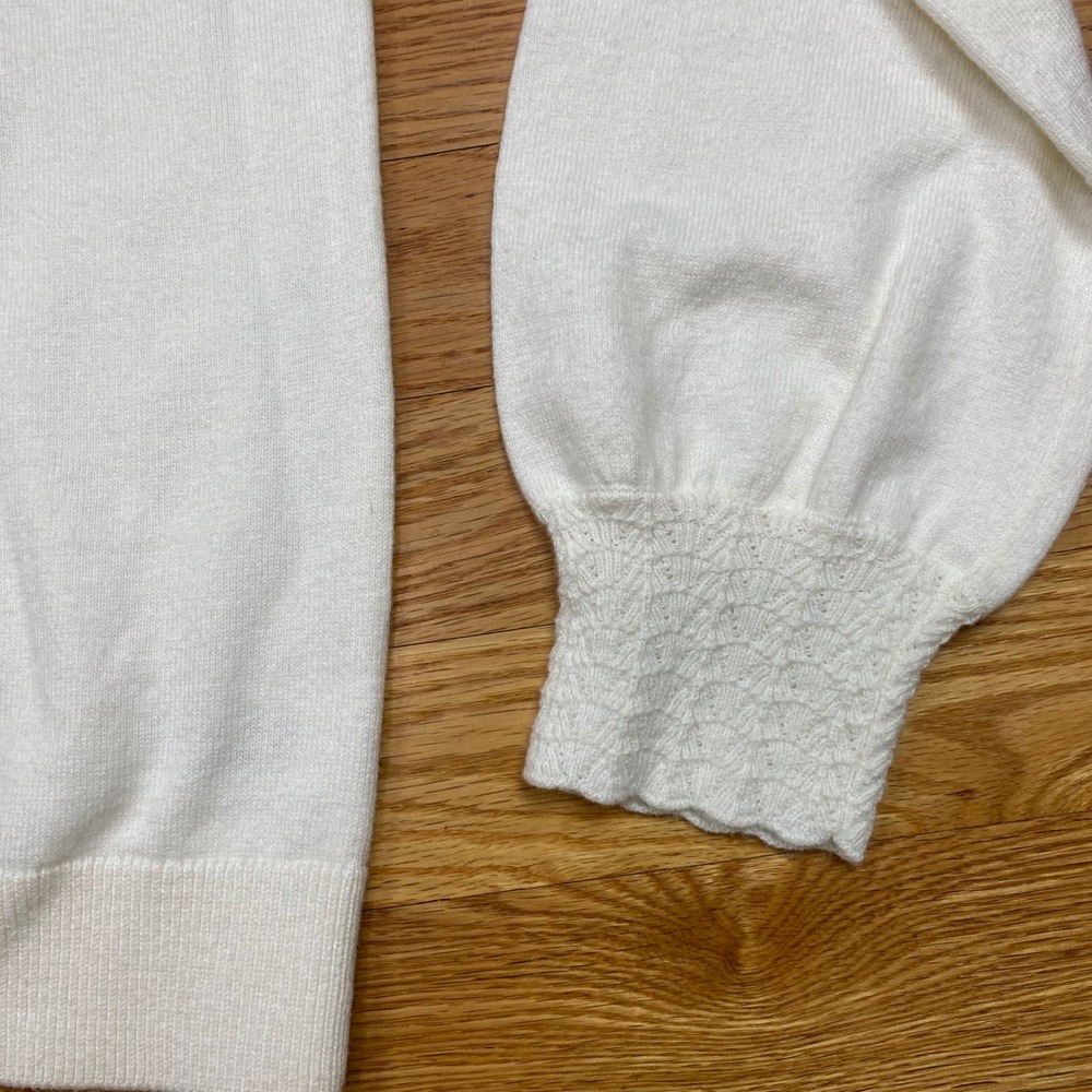 Talbots Puff Sleeve Sweater Womens XS Ivory Lace Trim Smocked Cuff Coquette‎ - Picture 4 of 9
